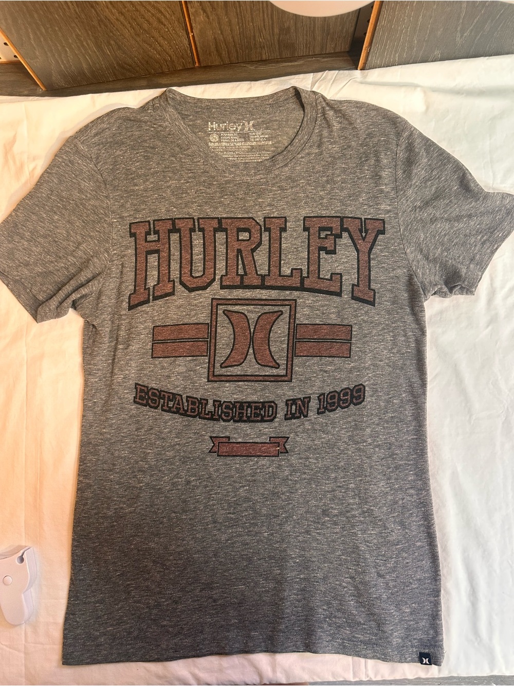 Hurley Gray Tee with Maroon Logo Graphic